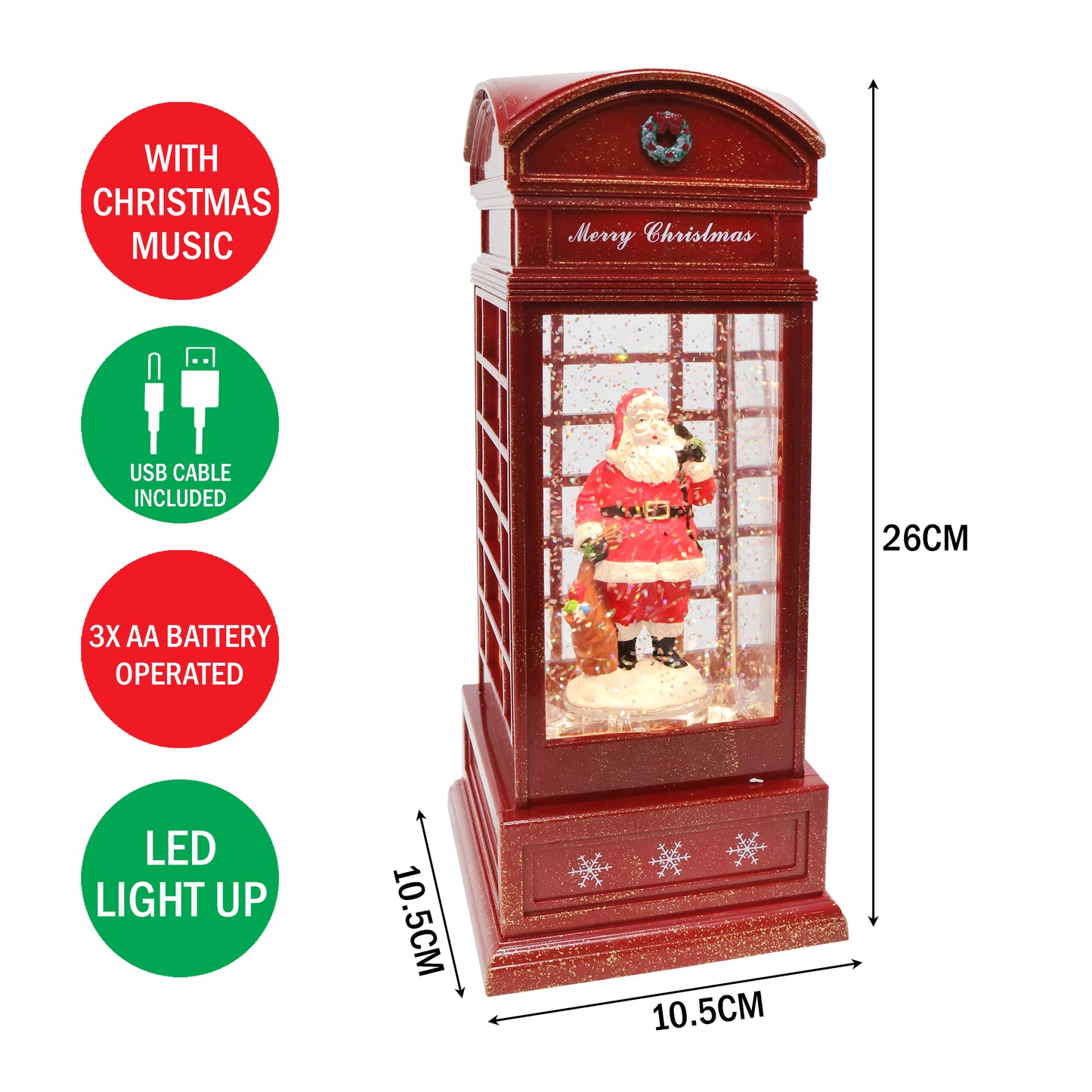 Christmas Light Up Musical Phonebooth - Santa -