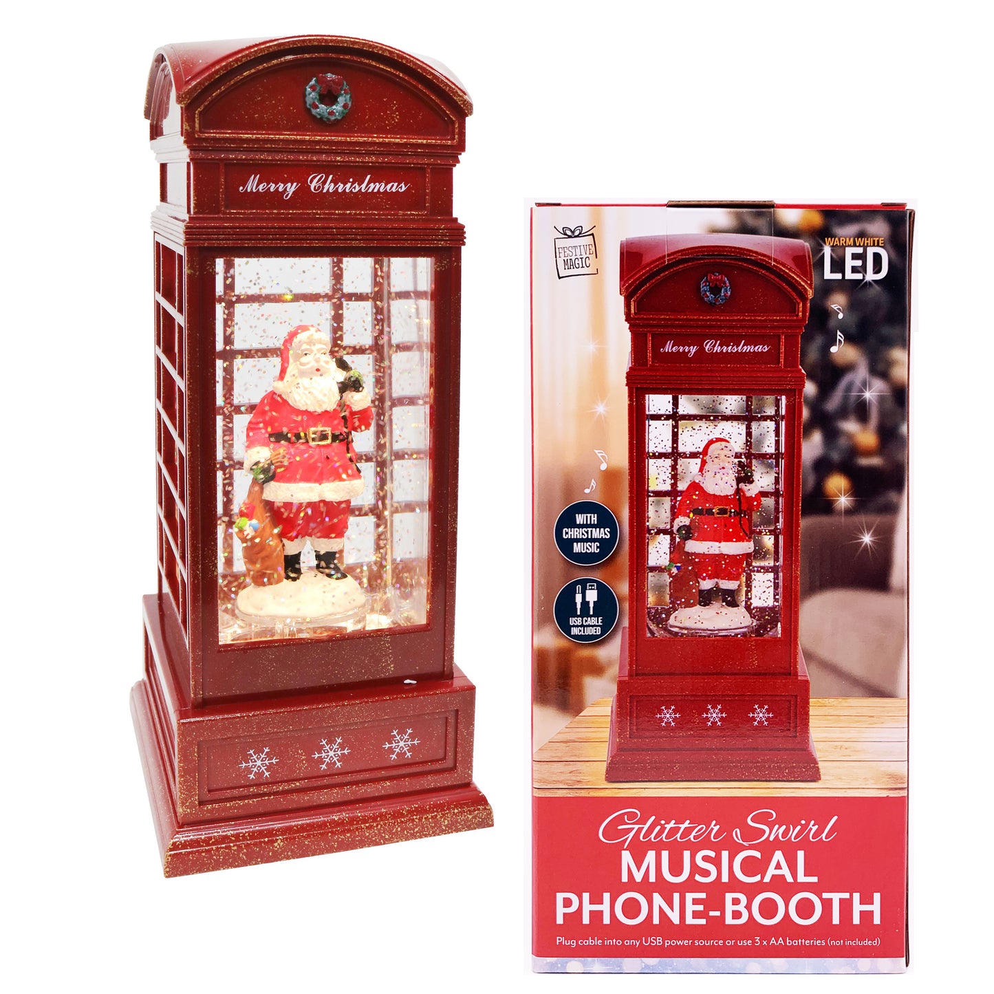 Christmas Light Up Musical Phonebooth - Santa -