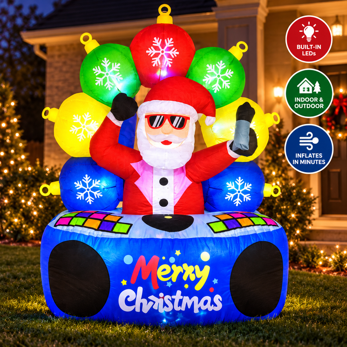 Inflatable DJ Santa with Music & LED Lights – Christmas Decoration