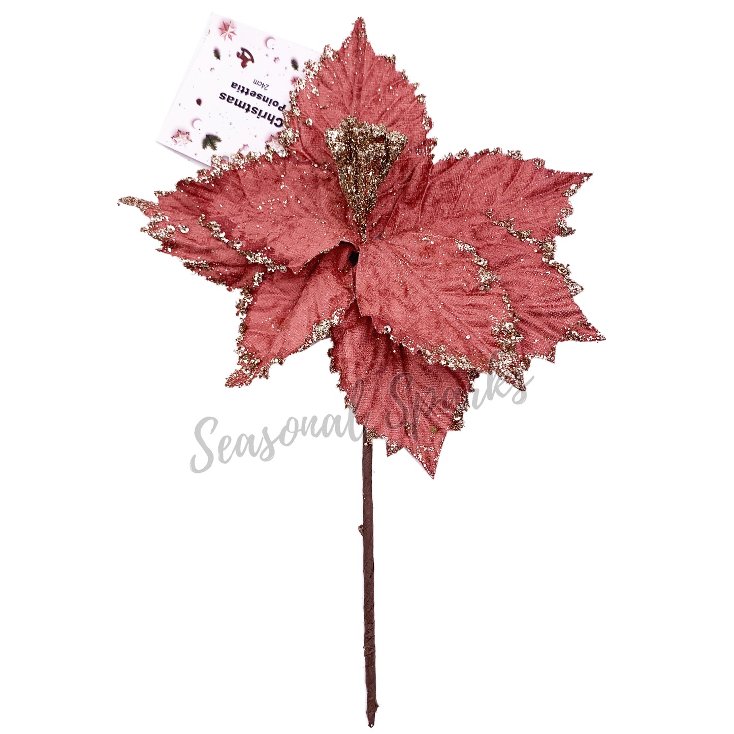 Glitter Pink Poinsettia Pick – Pack of 1