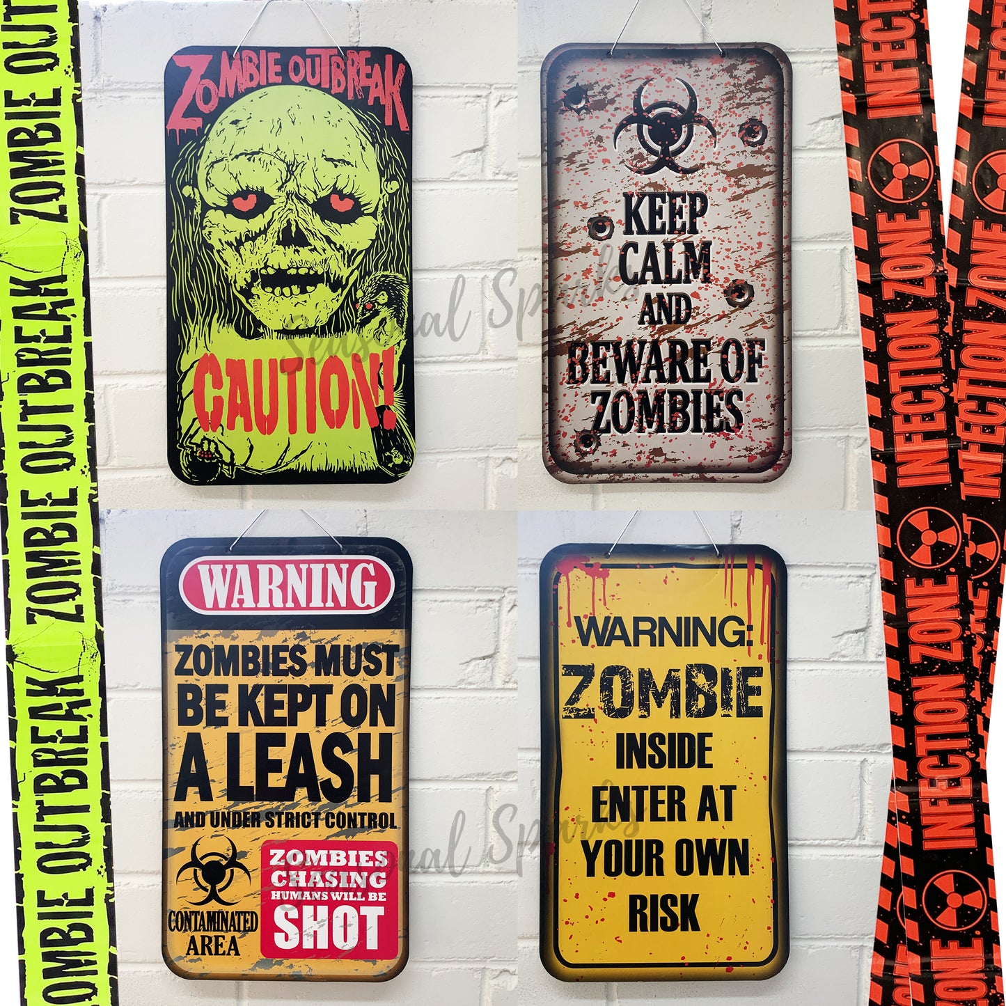 Zombie Warning Signs- Pack of 4