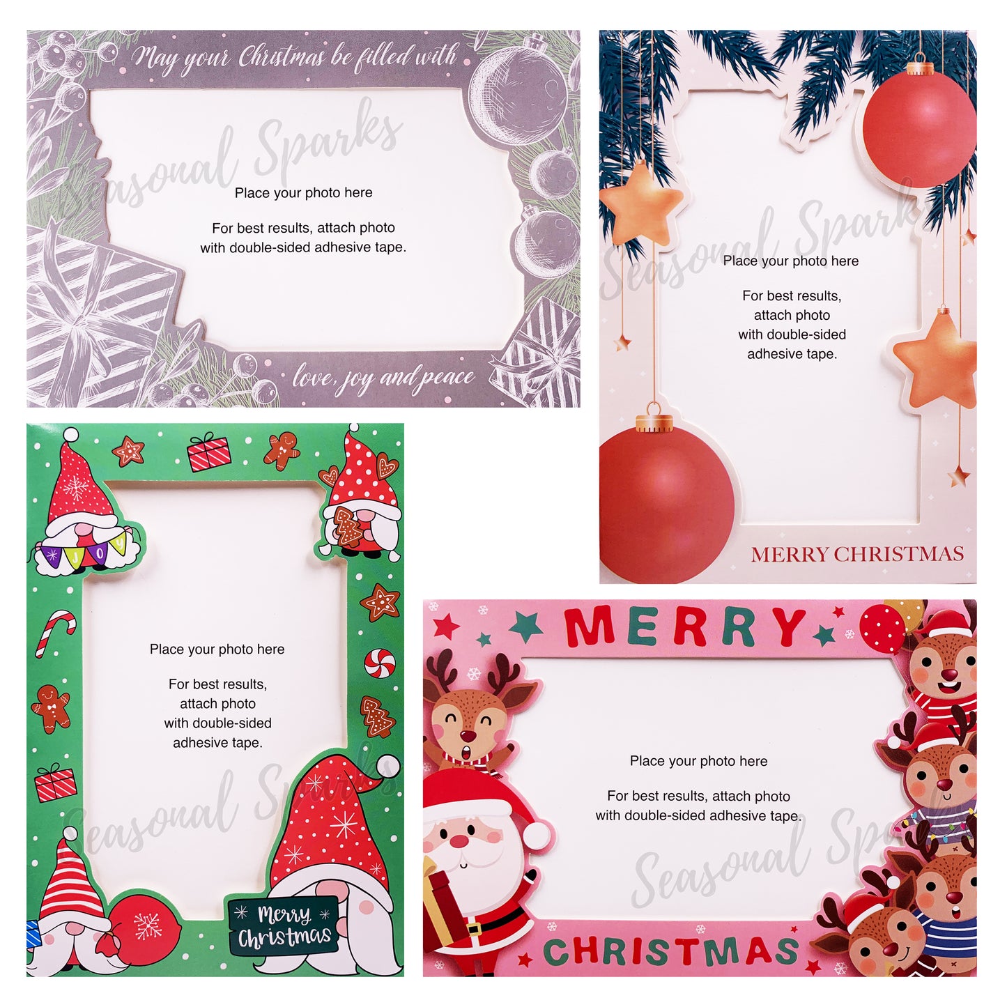 Christmas Cards Photo Frame Cards & Envelopes – Pack of 12