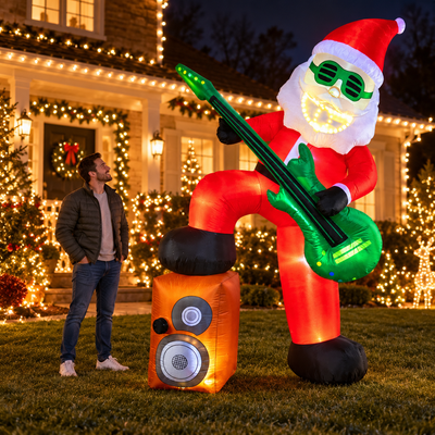 240cm Inflatable Santa Rocker with LED Lights, Music & Moving Mouth