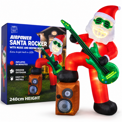 240cm Inflatable Santa Rocker with LED Lights, Music & Moving Mouth