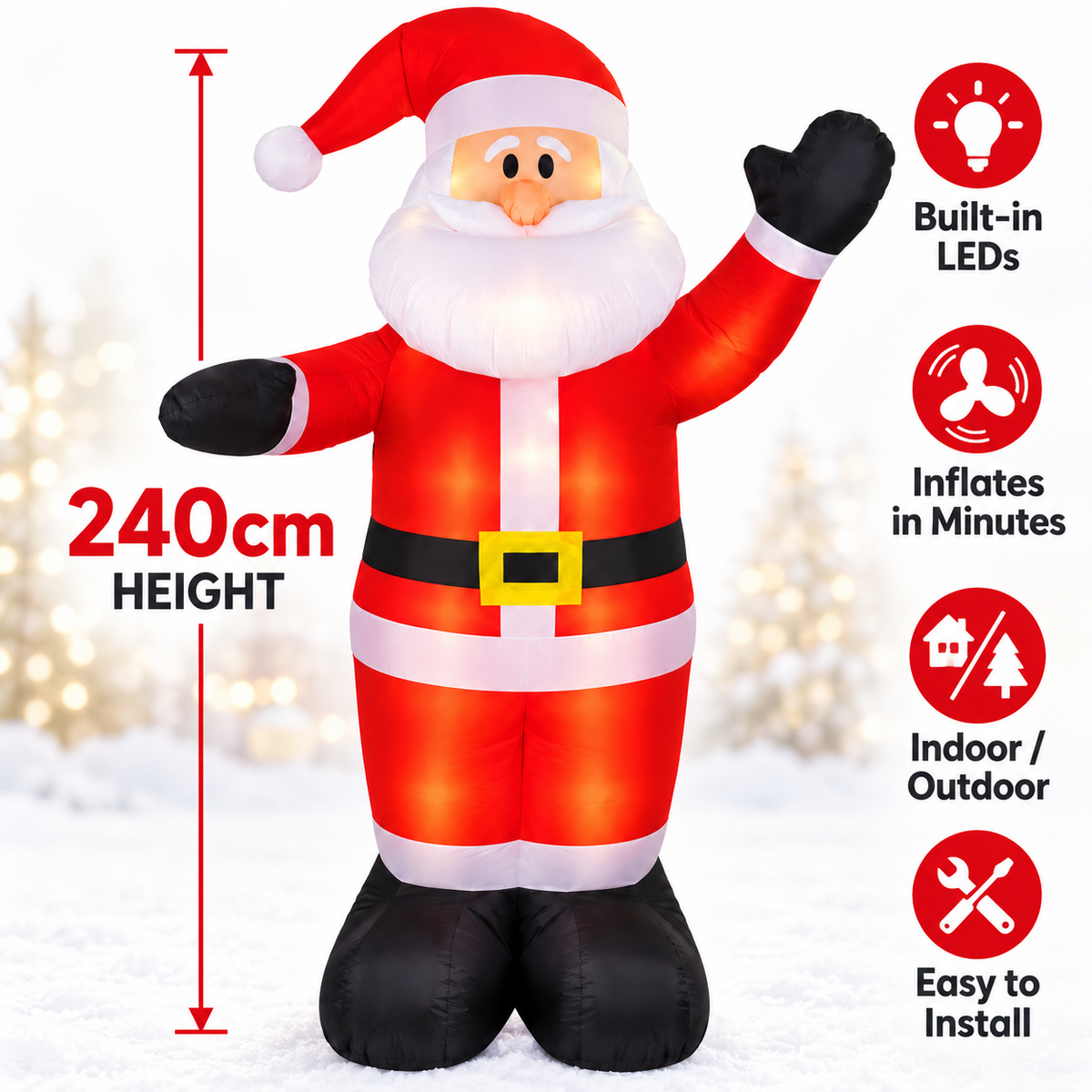 240cm Inflatable Santa Claus with LED Lights – Indoor & Outdoor Christmas Decoration