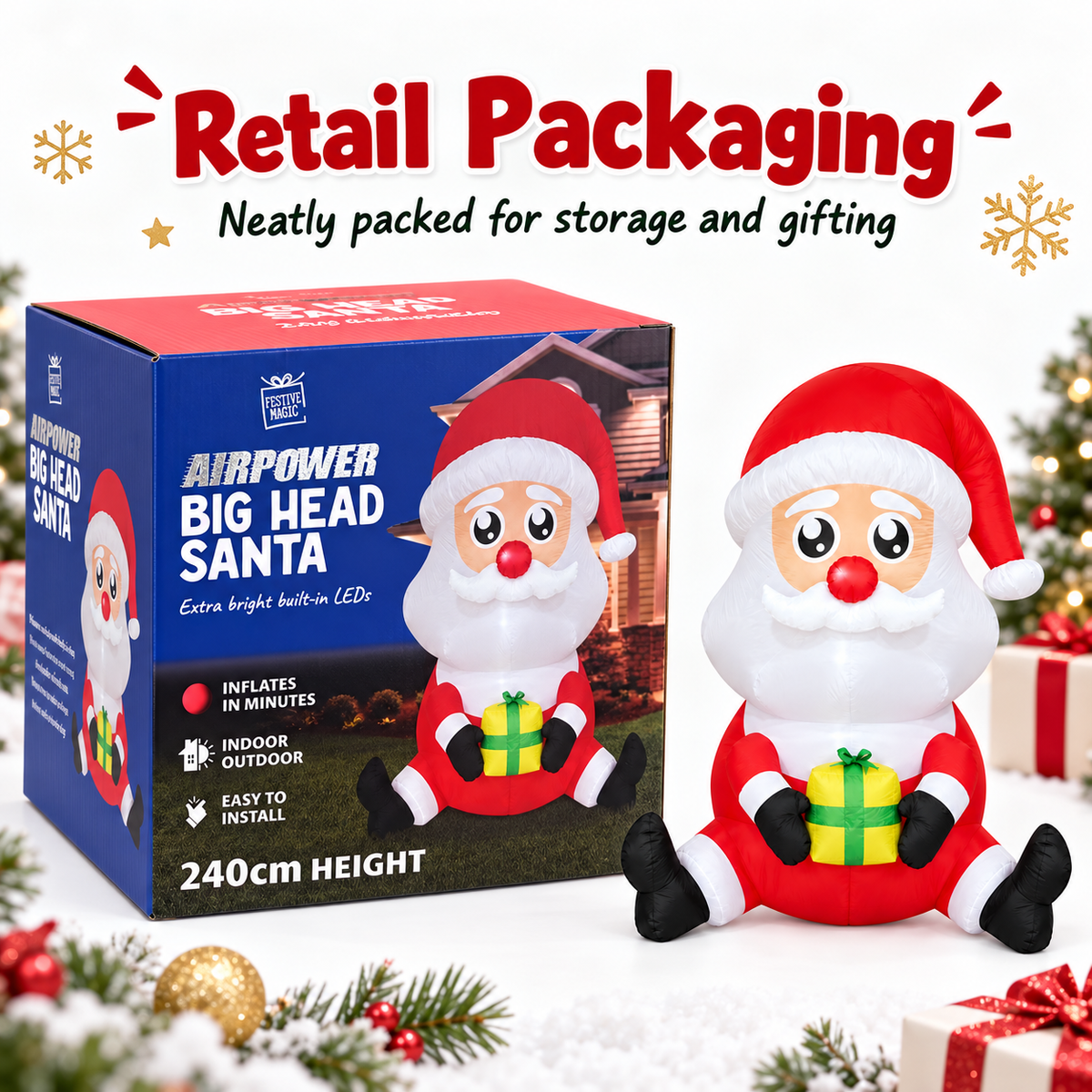 Festive Magic 240cm Inflatable Santa with LED Lights Christmas Outdoor Decoration