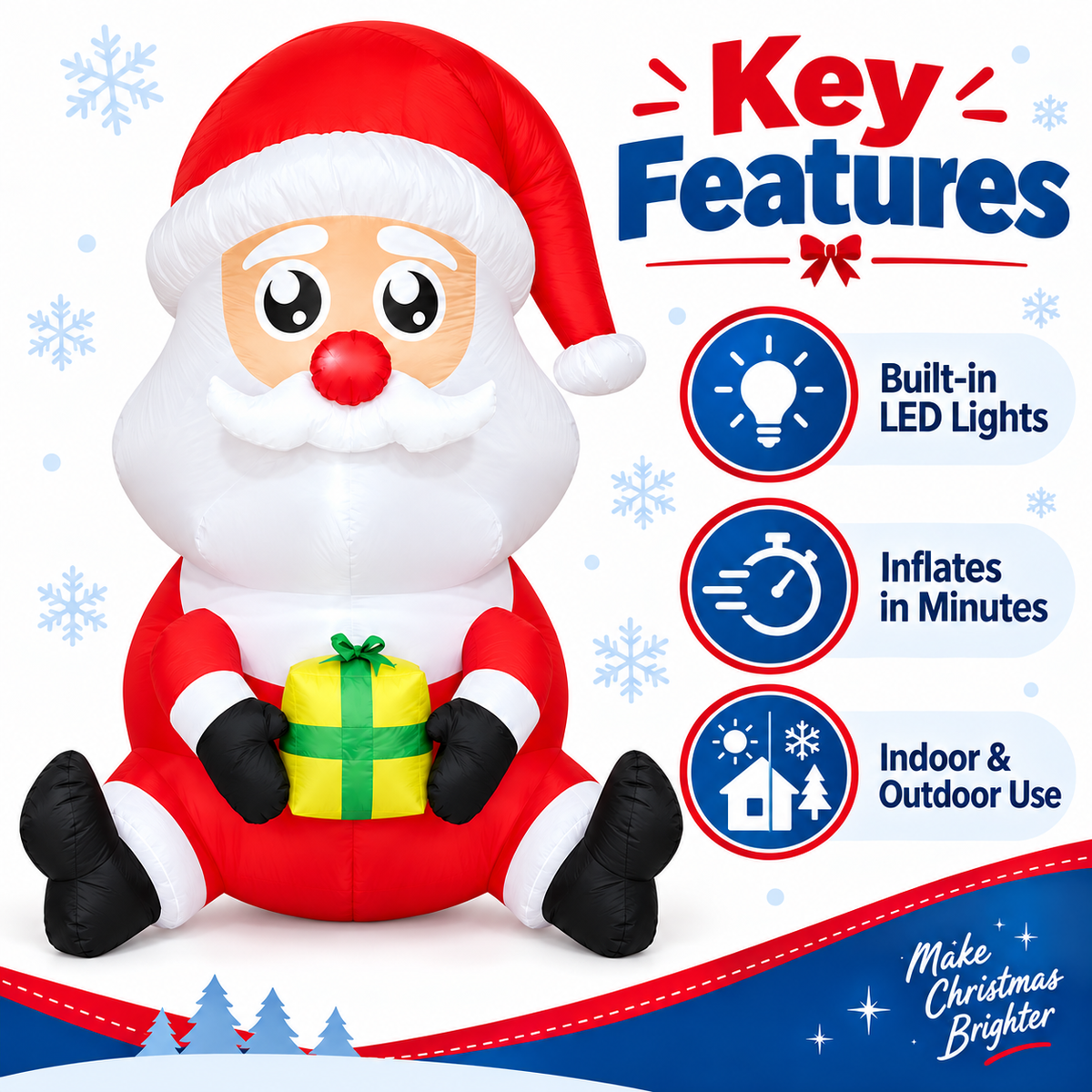 Festive Magic 240cm Inflatable Santa with LED Lights Christmas Outdoor Decoration