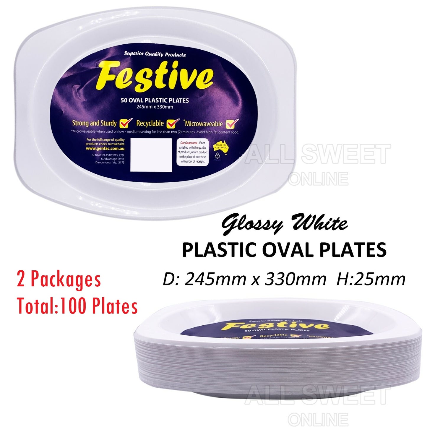 100pcs 245x330mm White Plastic Oval Plates