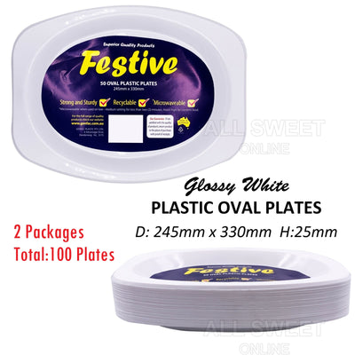 100pcs 245x330mm White Plastic Oval Plates