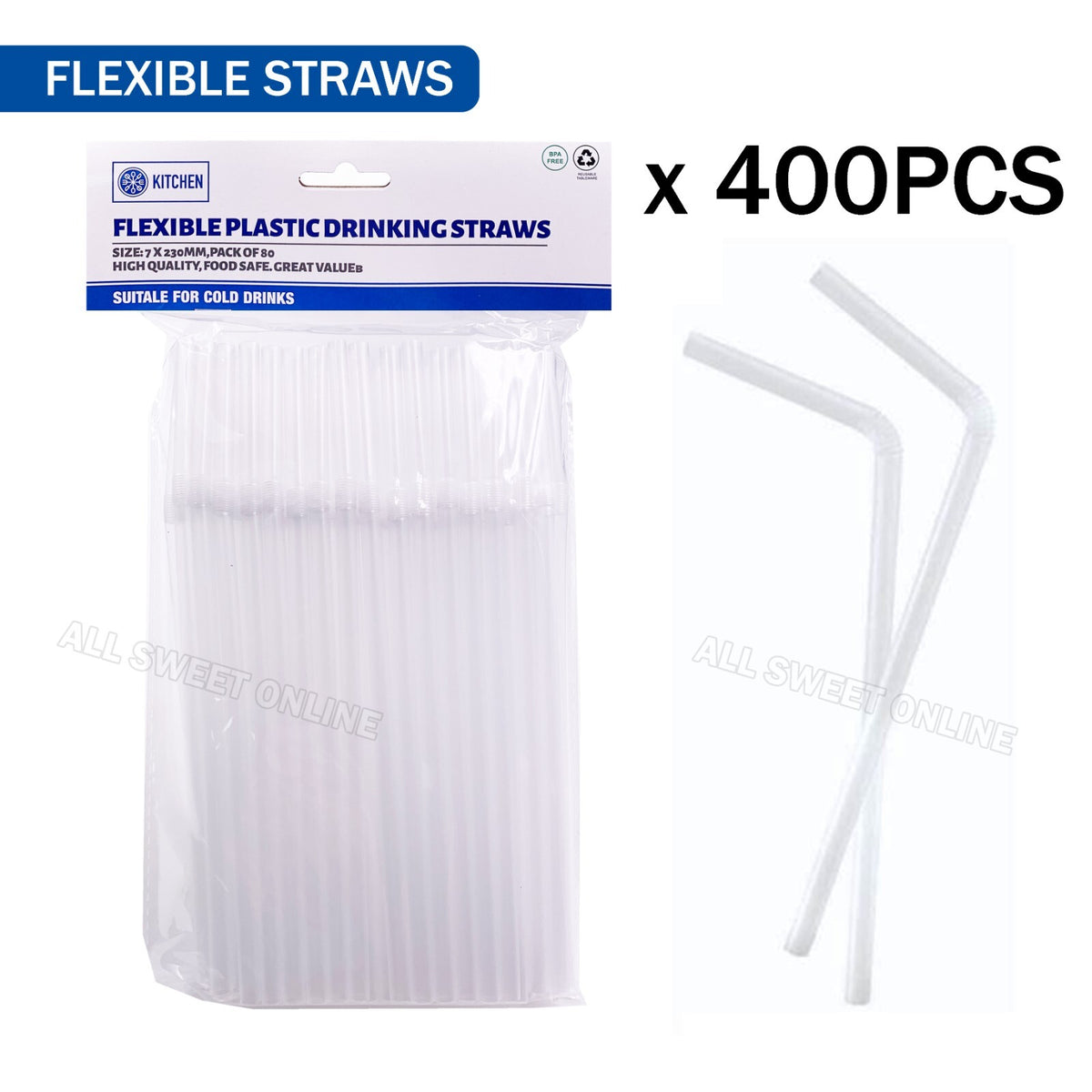 400pcs Clear Plastic Flexible Drinking Straws Bendable Straws 23cm
