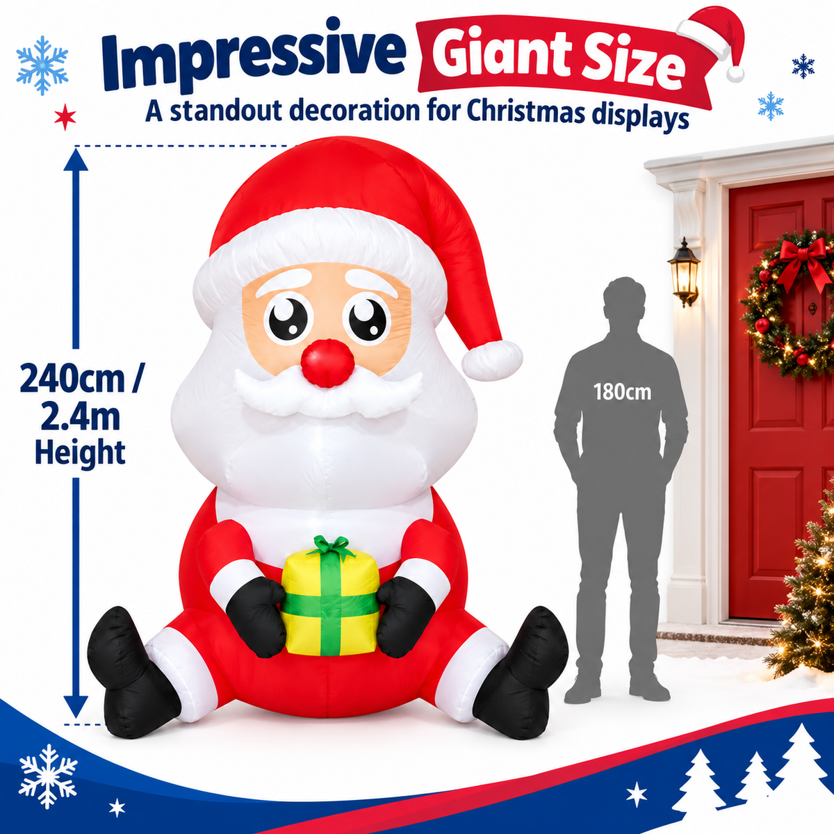 Festive Magic 240cm Inflatable Santa with LED Lights Christmas Outdoor Decoration