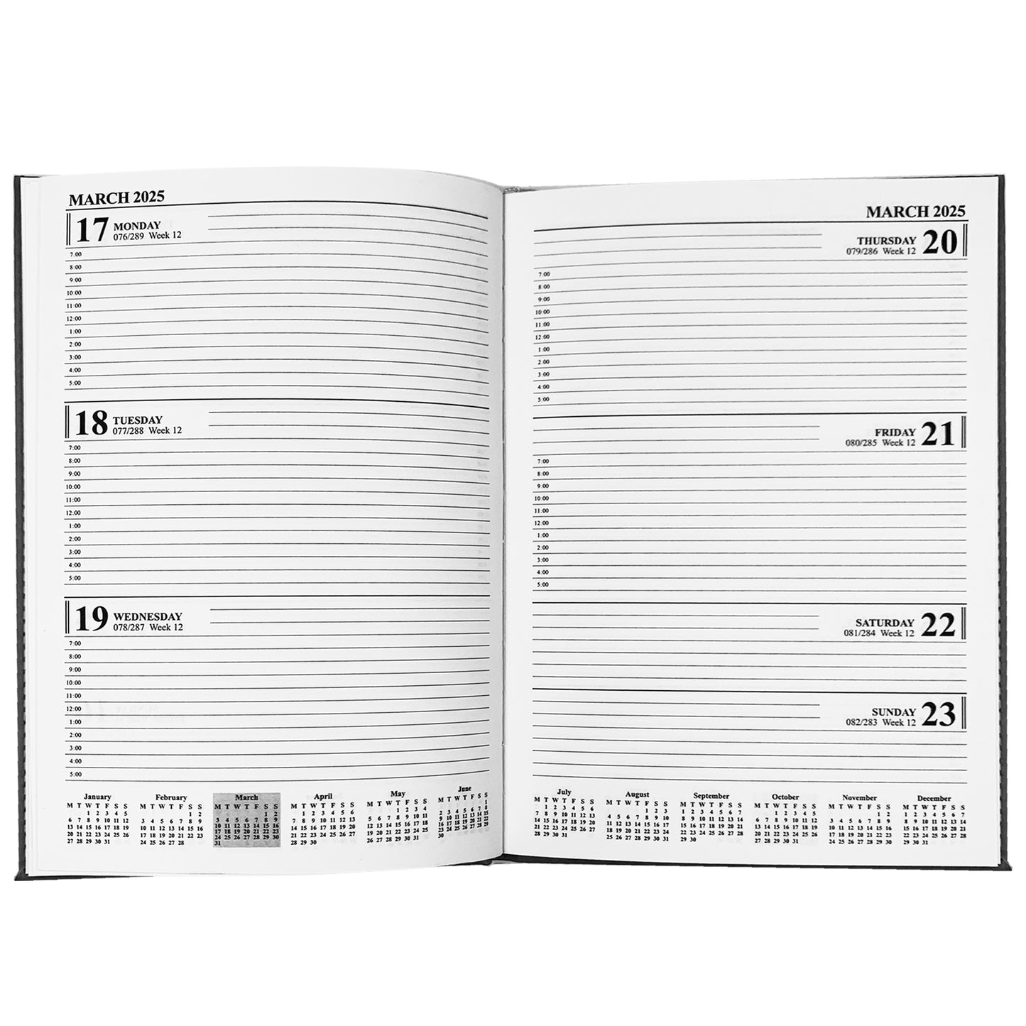 2025 Diary A4 Week To View Gold Edge/Black