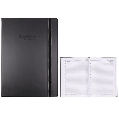 2024 2025 Financial Year Diary A4 Day To View Black / Elastic Band