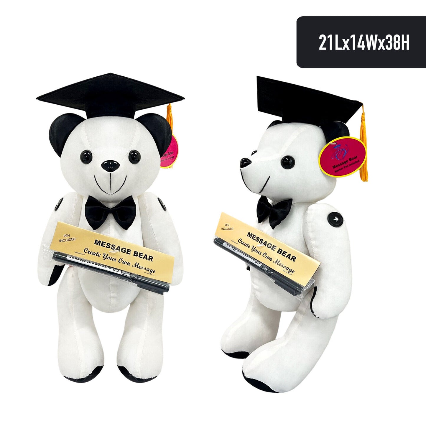 38cm Graduation Signature Stuffed Plush Bear Toy Blank Fabric Graduate Message Black Pen