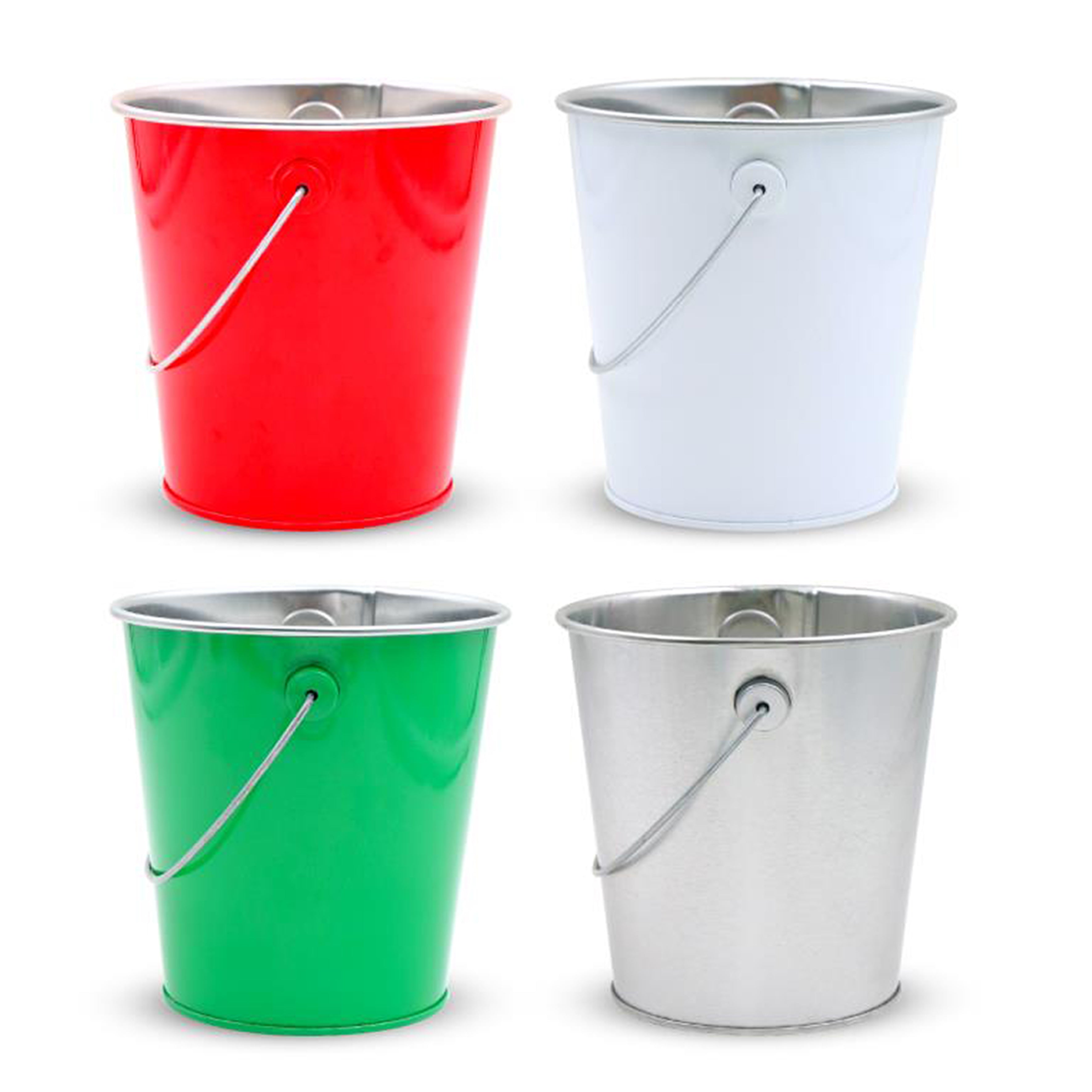 4pack Vivid Colour Mini Small Metal Bucket with Handle Red Green Silver ...