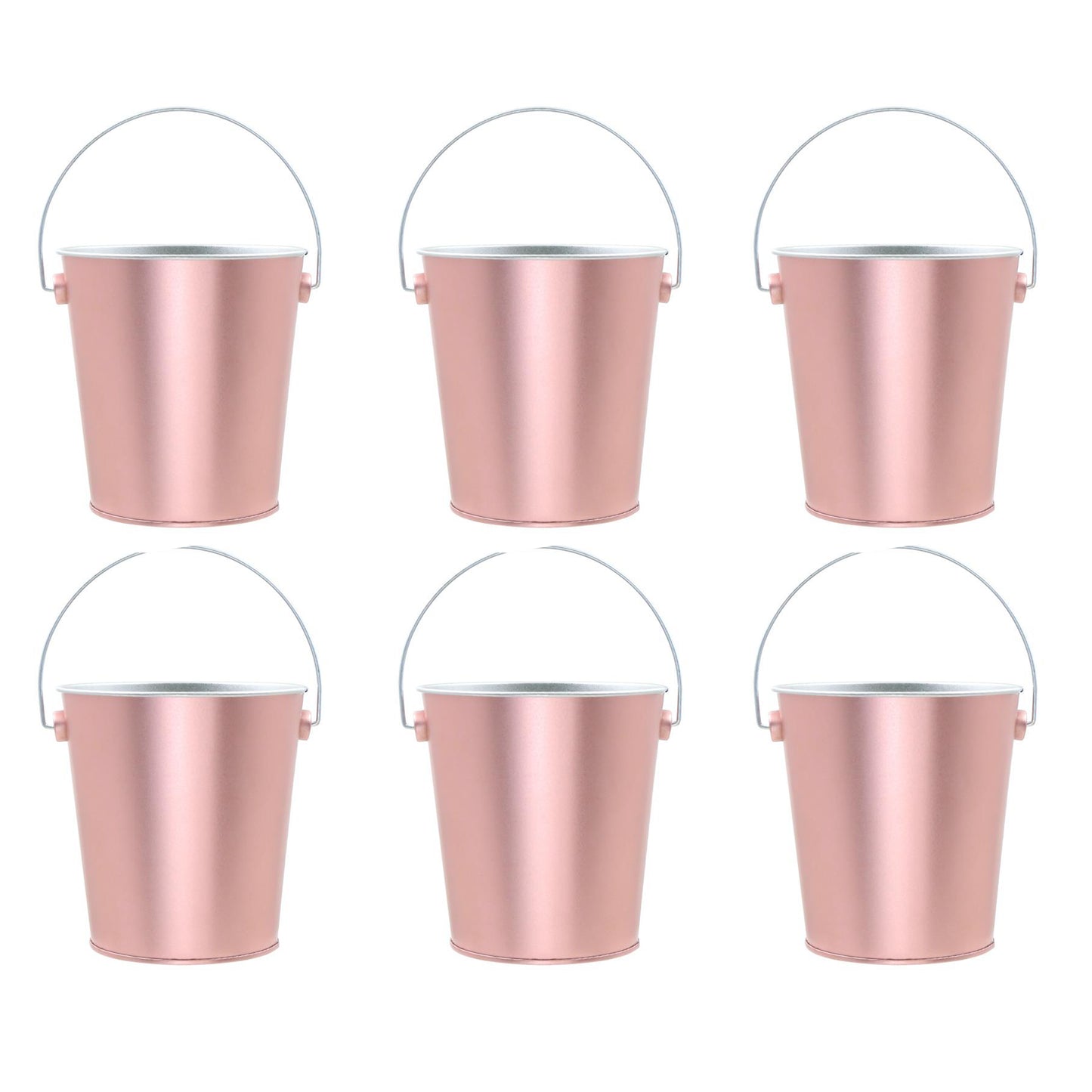 6PACK Rosegold Metal Easter Buckets with Handle -12cm-