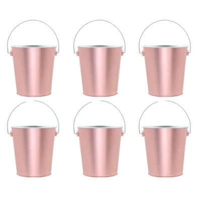 6PACK Rosegold Metal Easter Buckets with Handle -12cm-