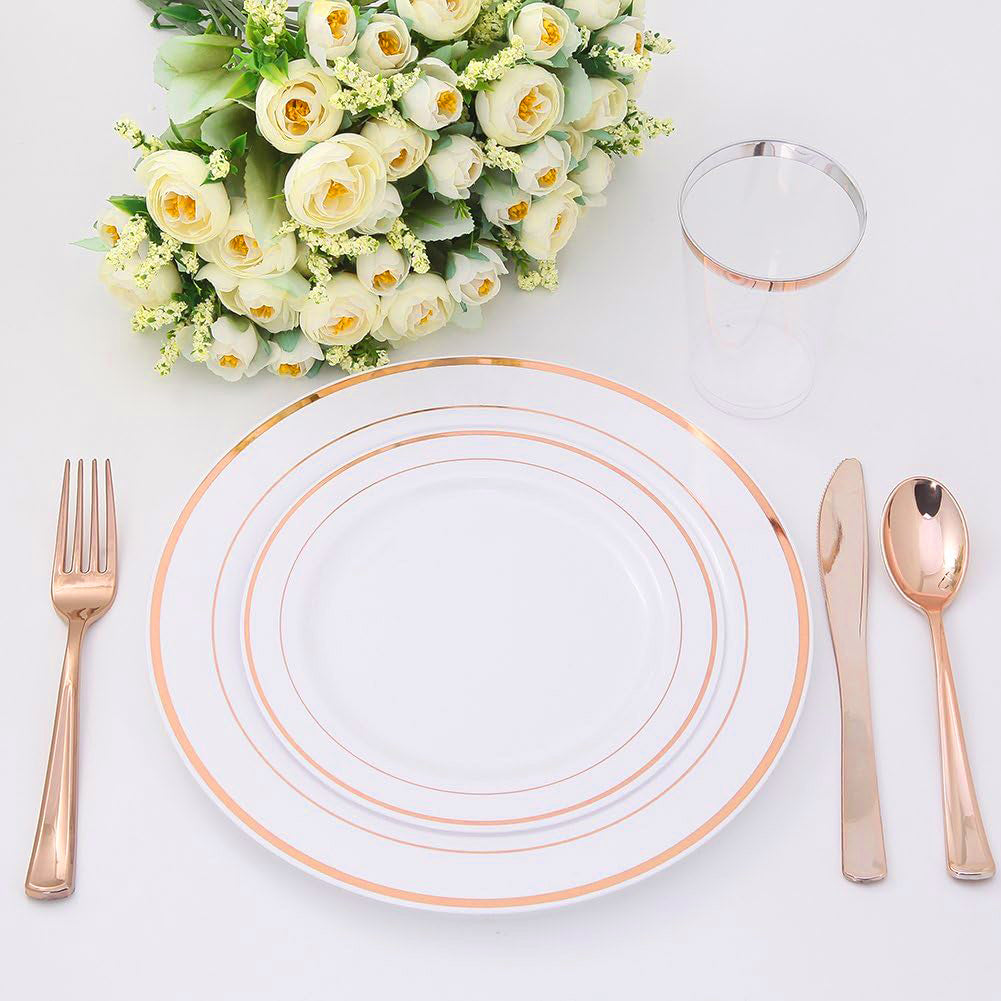 Reusable Metallic Rosegold Plastic Cutlery Set BULK