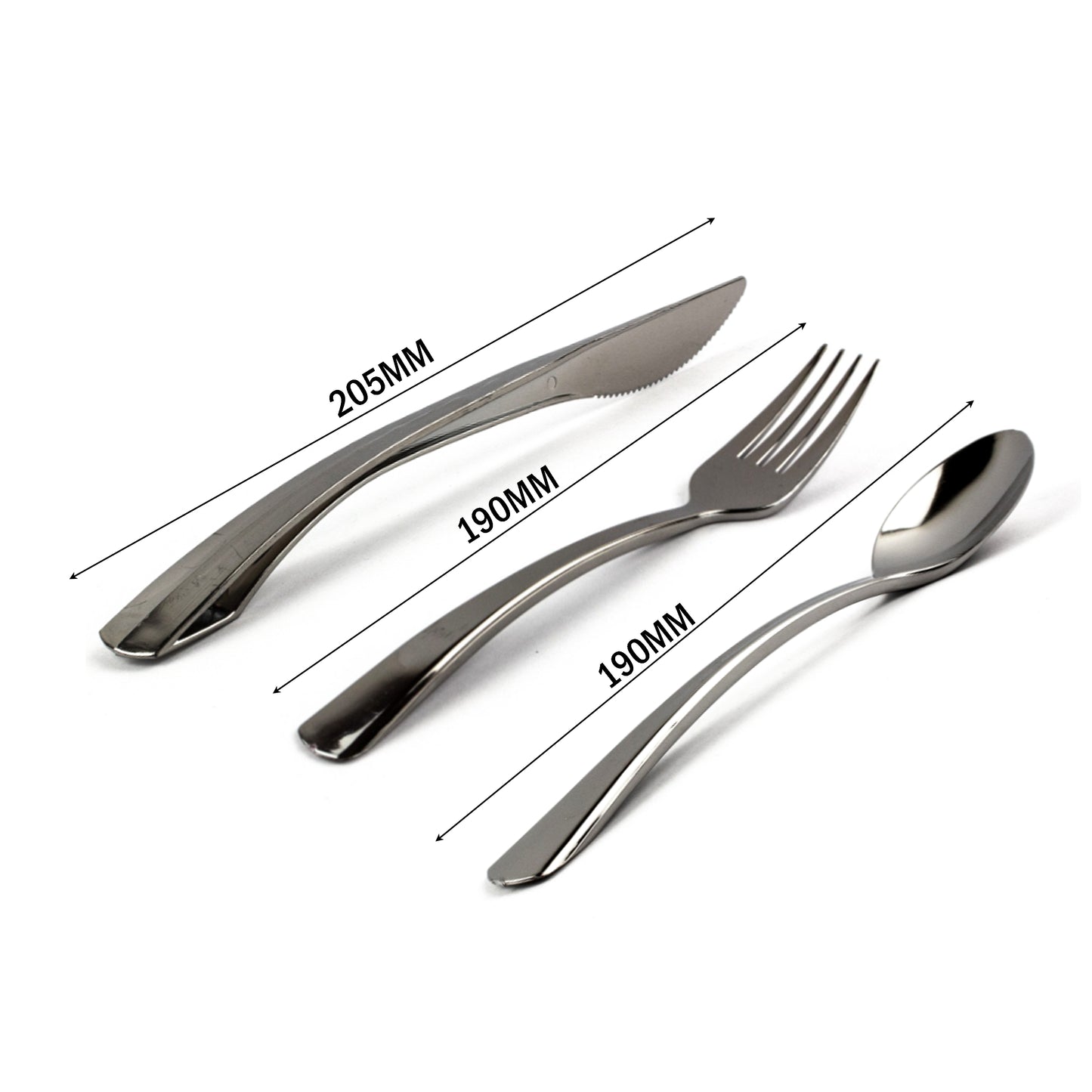 Reusable Flared Silver Plastic Spoons Forks Knives