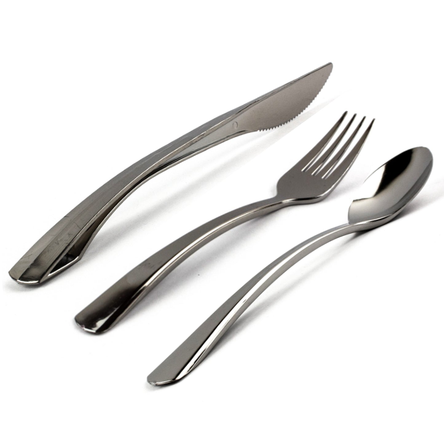 Reusable Flared Silver Plastic Spoons Forks Knives