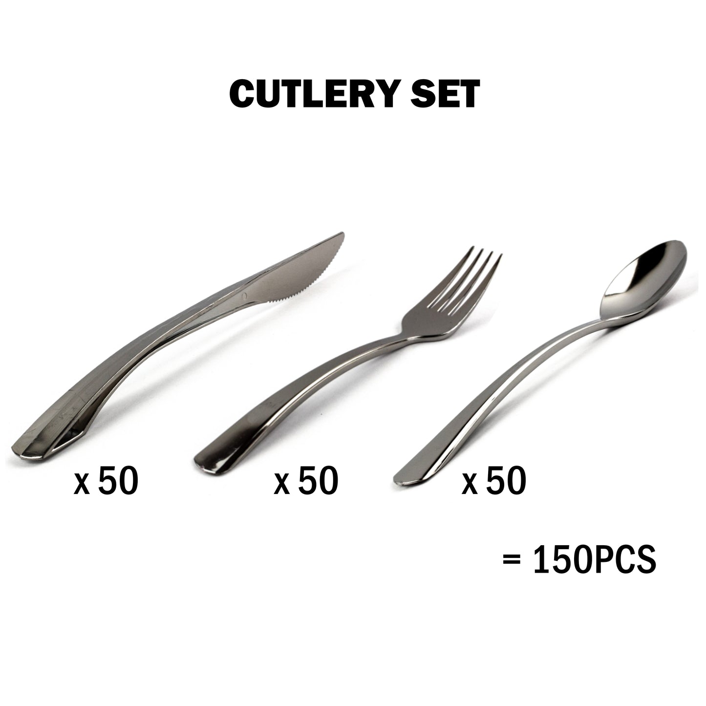 Reusable Flared Silver Plastic Cutlery Set