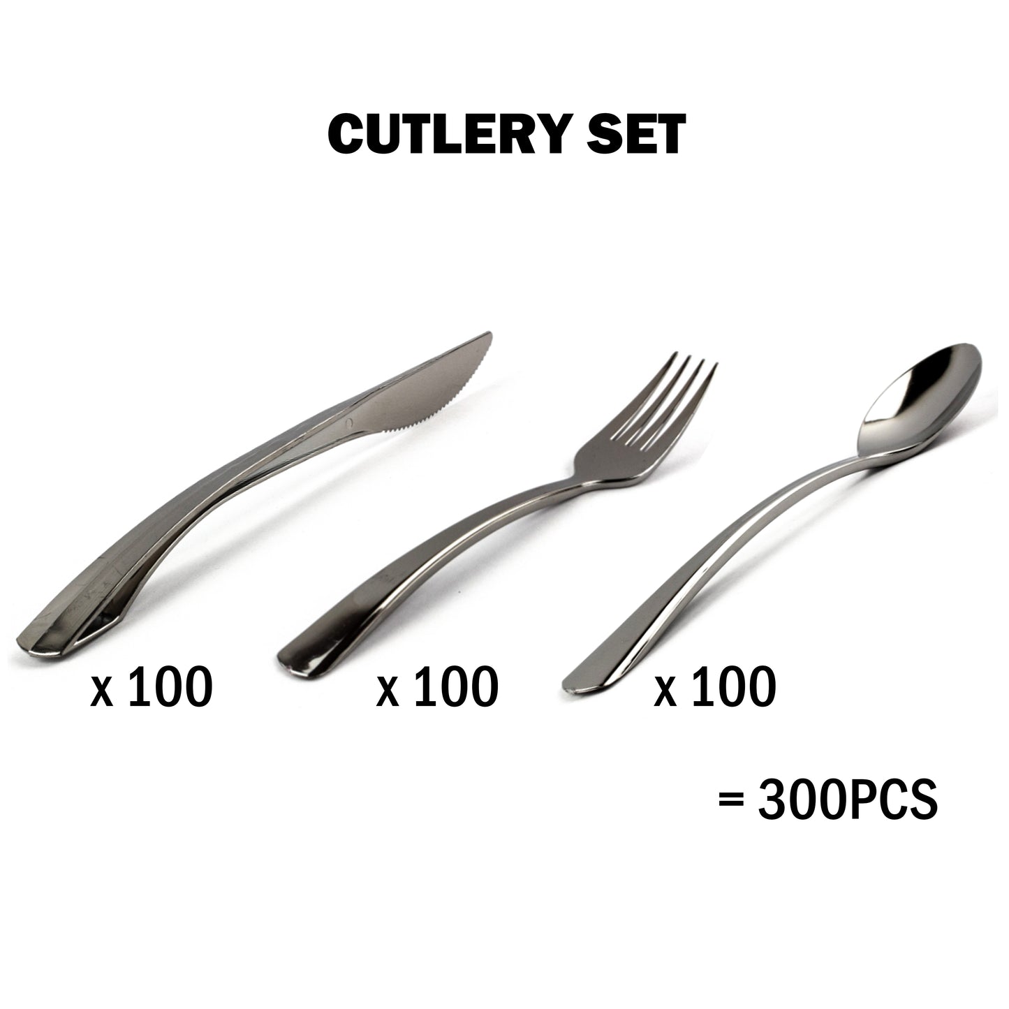 Reusable Flared Silver Plastic Cutlery Set