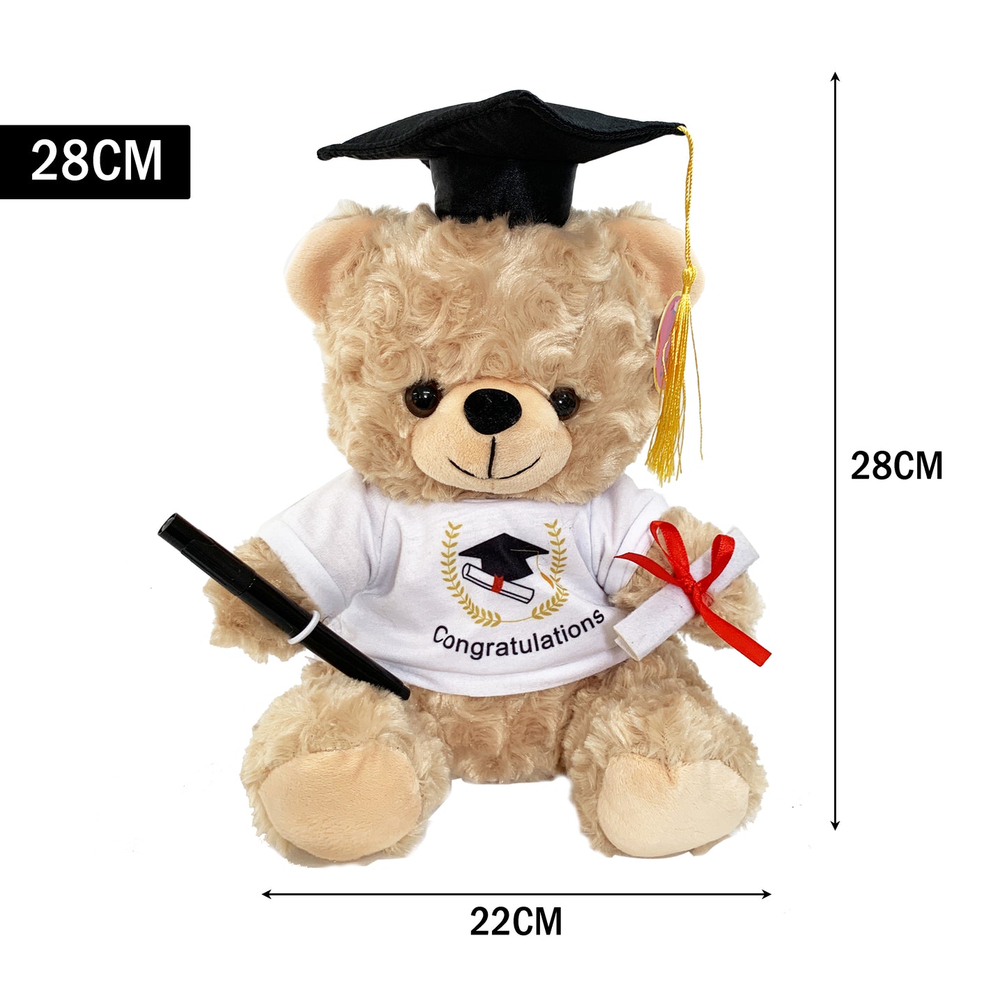 28cm Graduation Message Golden Brown Plush Bear Toy