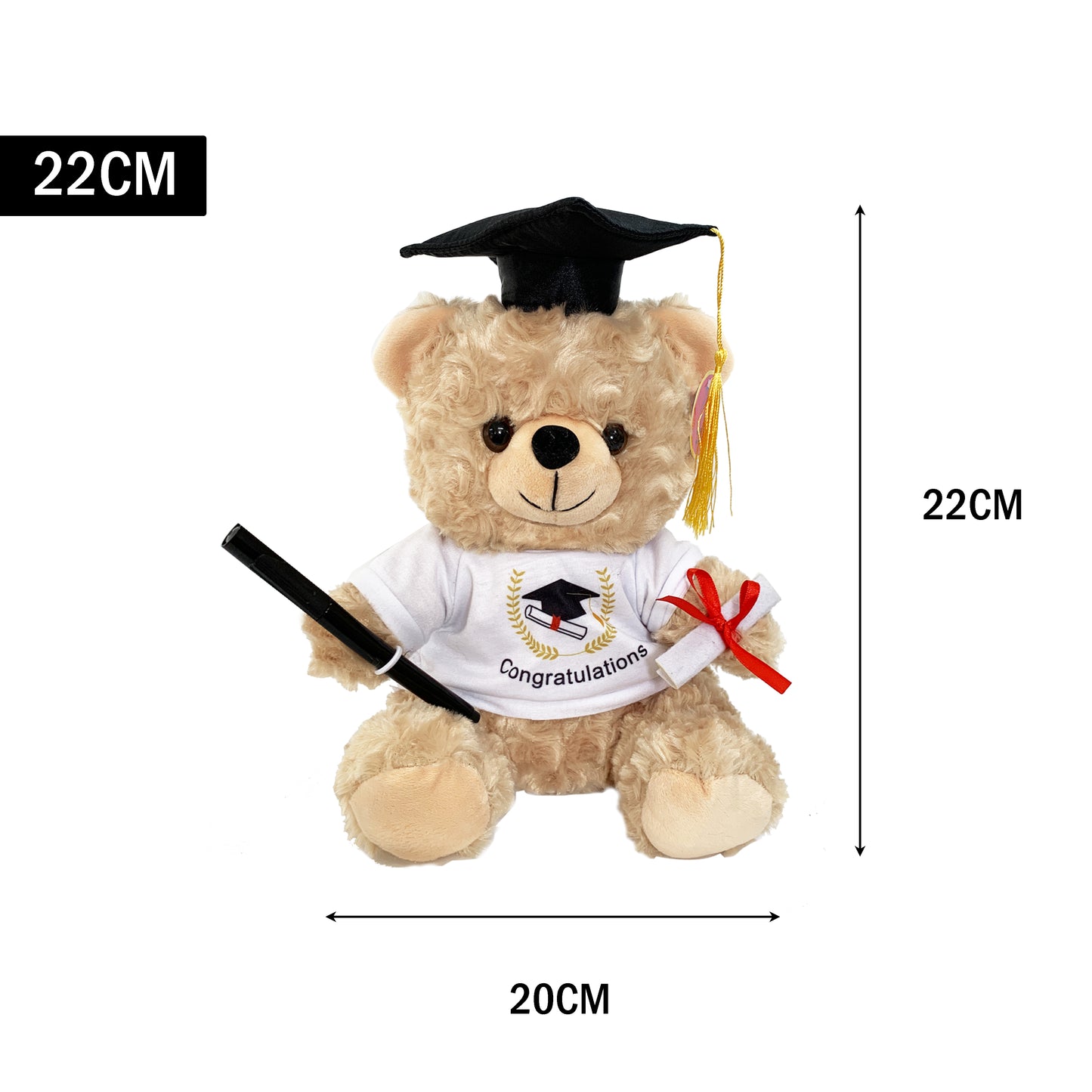 22cm Graduation Message Golden Brown Plush Bear Toy