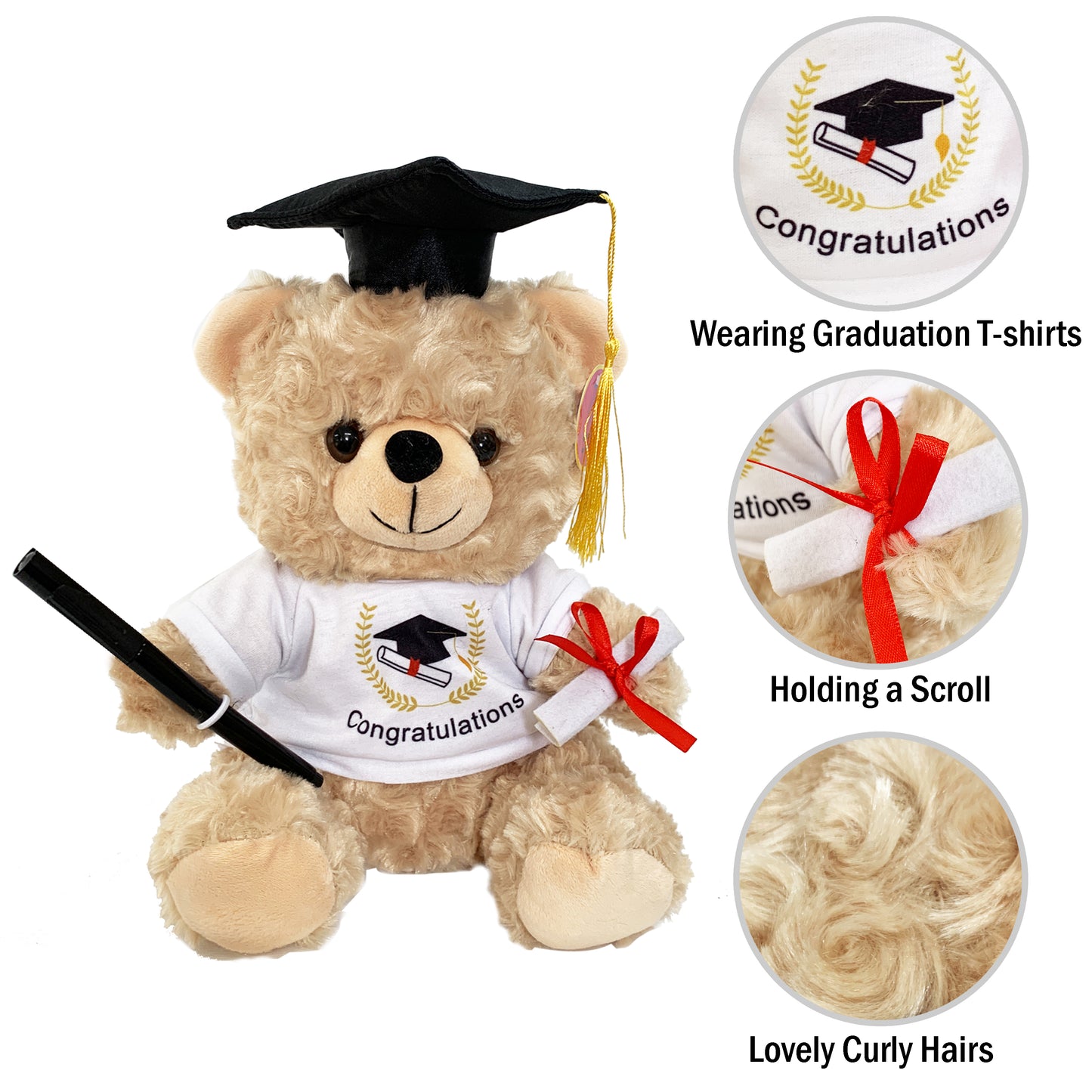 22cm Graduation Message Golden Brown Plush Bear Toy