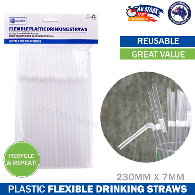 320pcs Clear Plastic Flexible Drinking Straws Bendable Straws 23cm