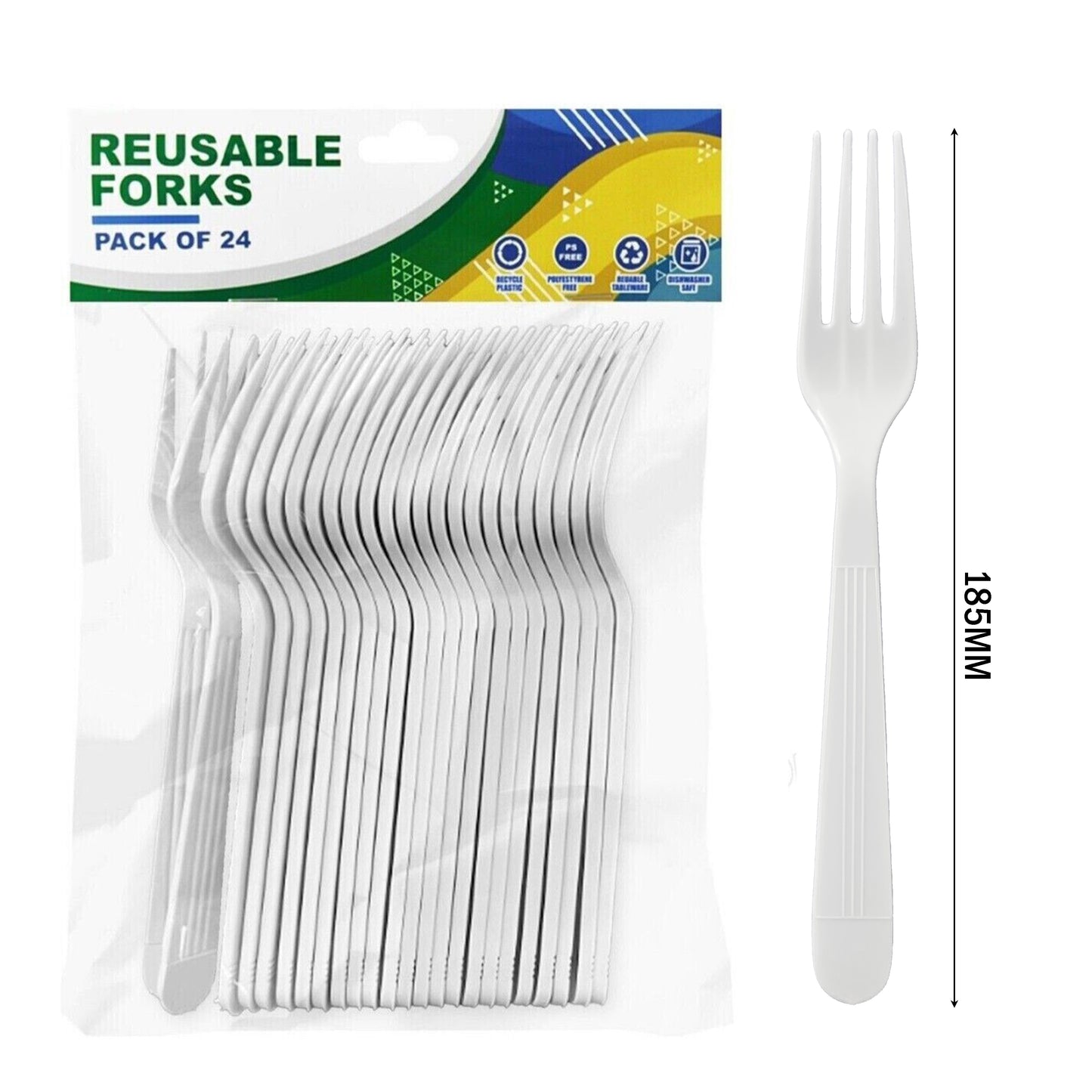 24 X Reusable White Plastic Forks