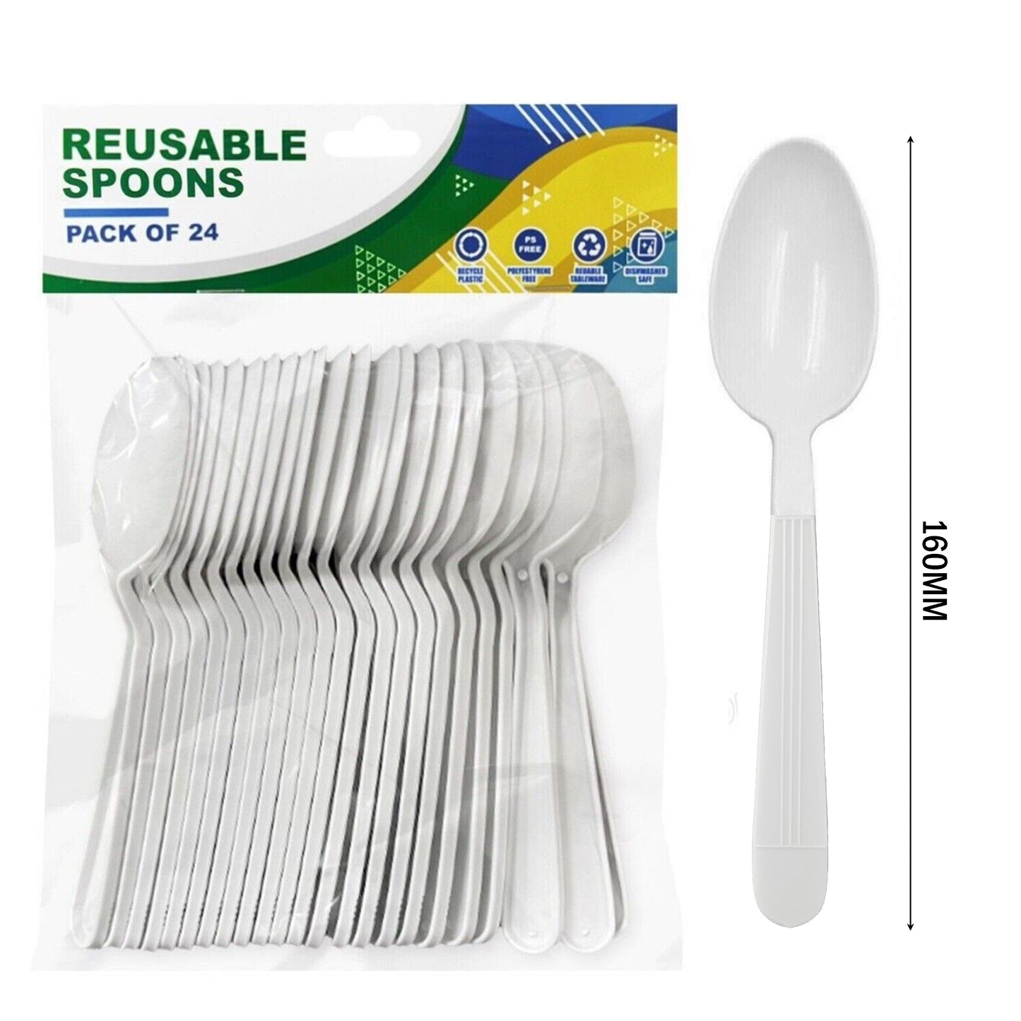 960 X Reusable White Plastic Spoons