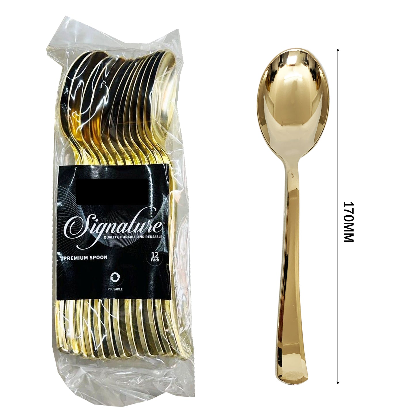 12 x Reusable Metallic Gold Plastic Spoons