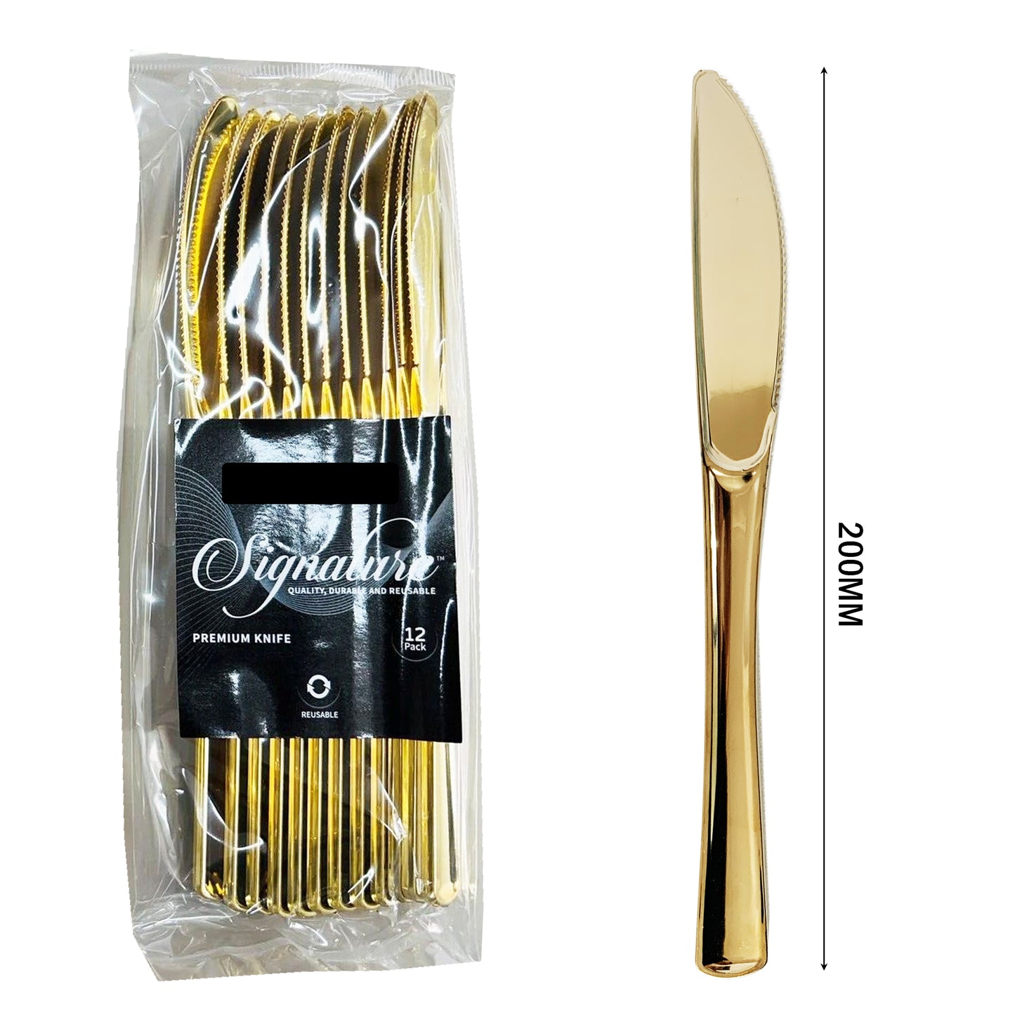 12 x Reusable Metallic Gold Plastic Knives