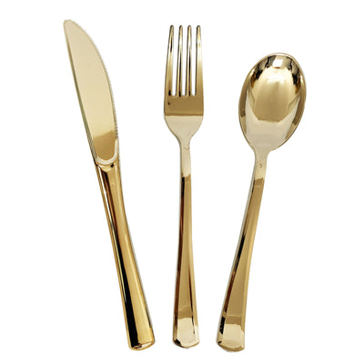 Reusable Metallic Gold Plastic Cutlery Set BULK