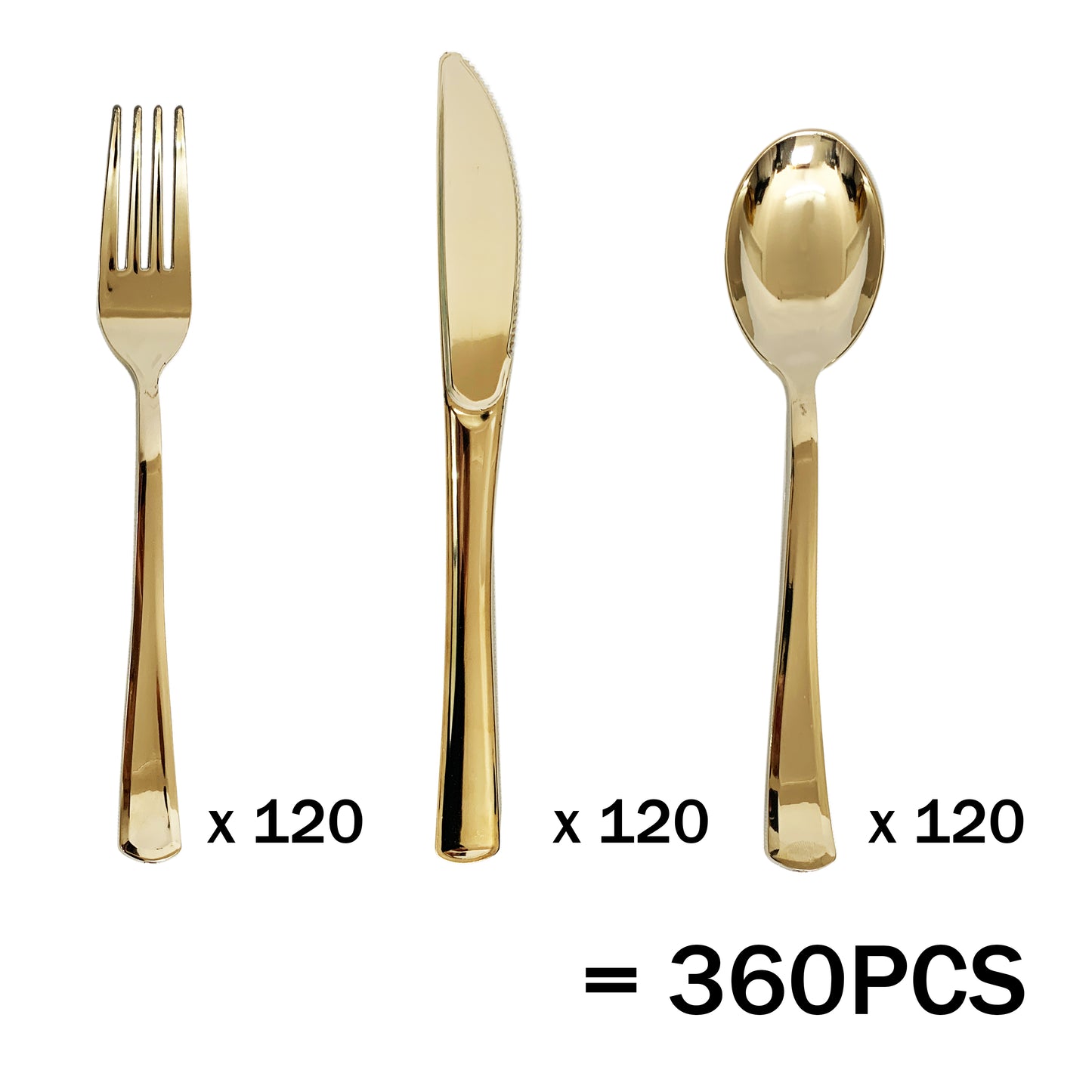 Reusable Metallic Gold Plastic Cutlery Set BULK