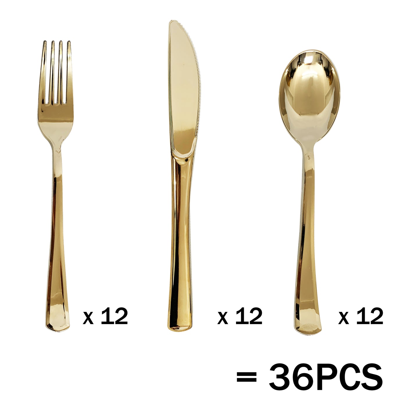 Reusable Metallic Gold Plastic Cutlery Set BULK