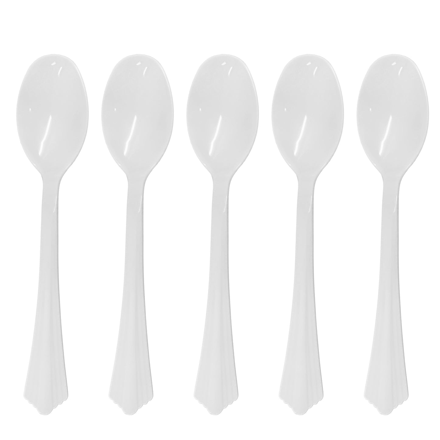 1000 X Reusable White Plastic Spoons Clam-Edge