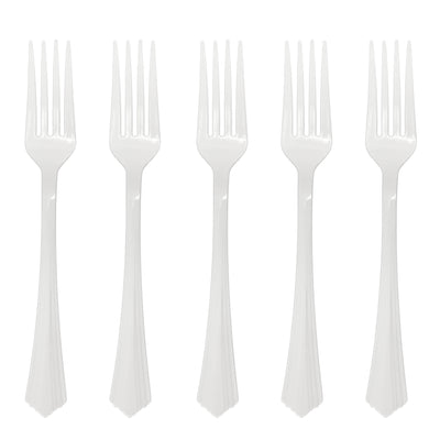 40 X Reusable White Plastic Forks Clam-Edge