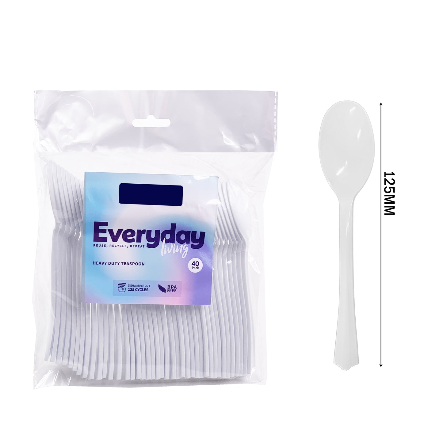 40 X Reusable White Plastic Teaspoons Clam-Edge