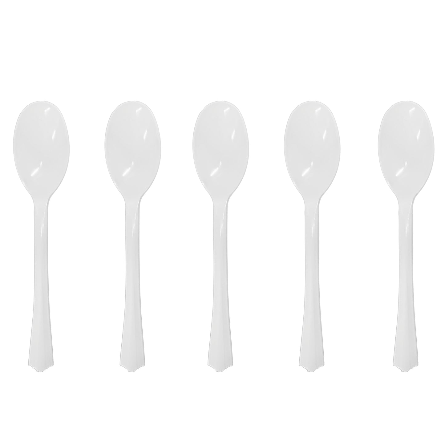 1000 X Reusable White Plastic Teaspoons Clam-Edge