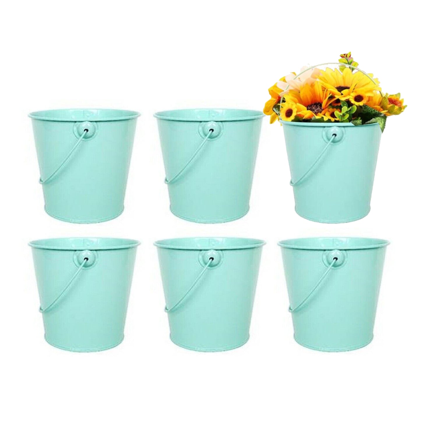 24pk Teal Blue Metal Easter Buckets with Handle -12cm-