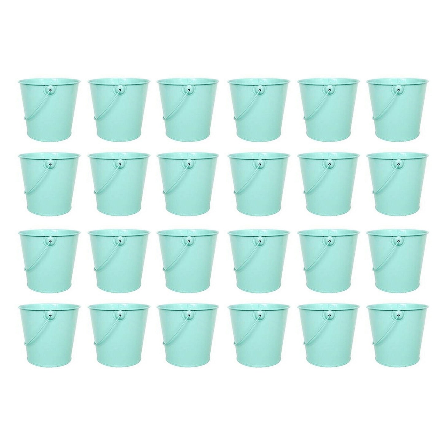 24pk Teal Blue Metal Easter Buckets with Handle -12cm-