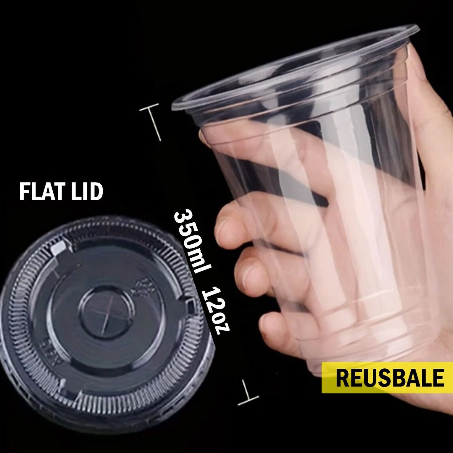 350ml Clear Plastic Cups with Flat Lids 12oz