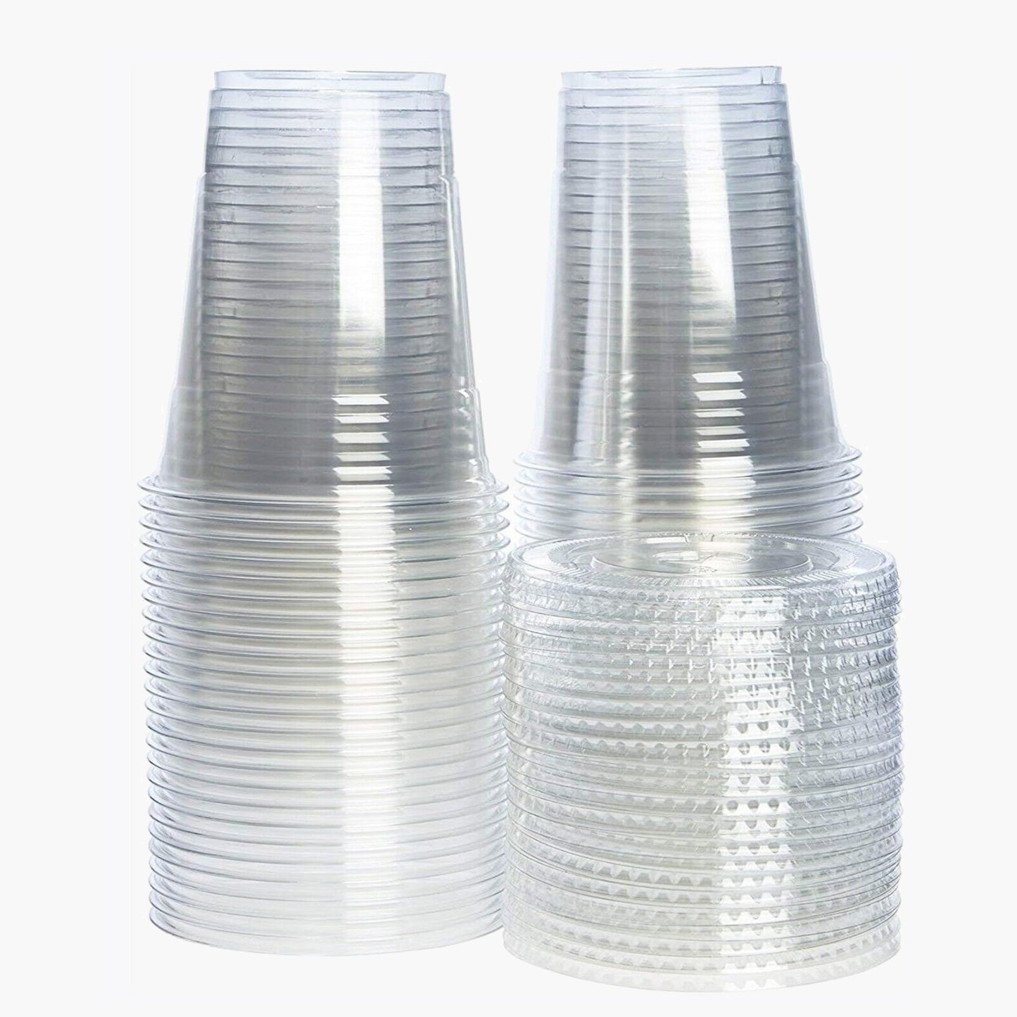 350ml Clear Plastic Cups with Flat Lids 12oz