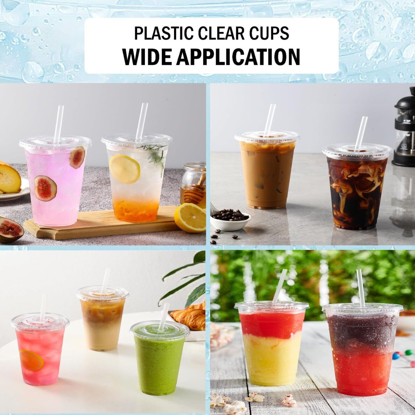 500ml Clear Plastic Cups with Flat Lids 17oz