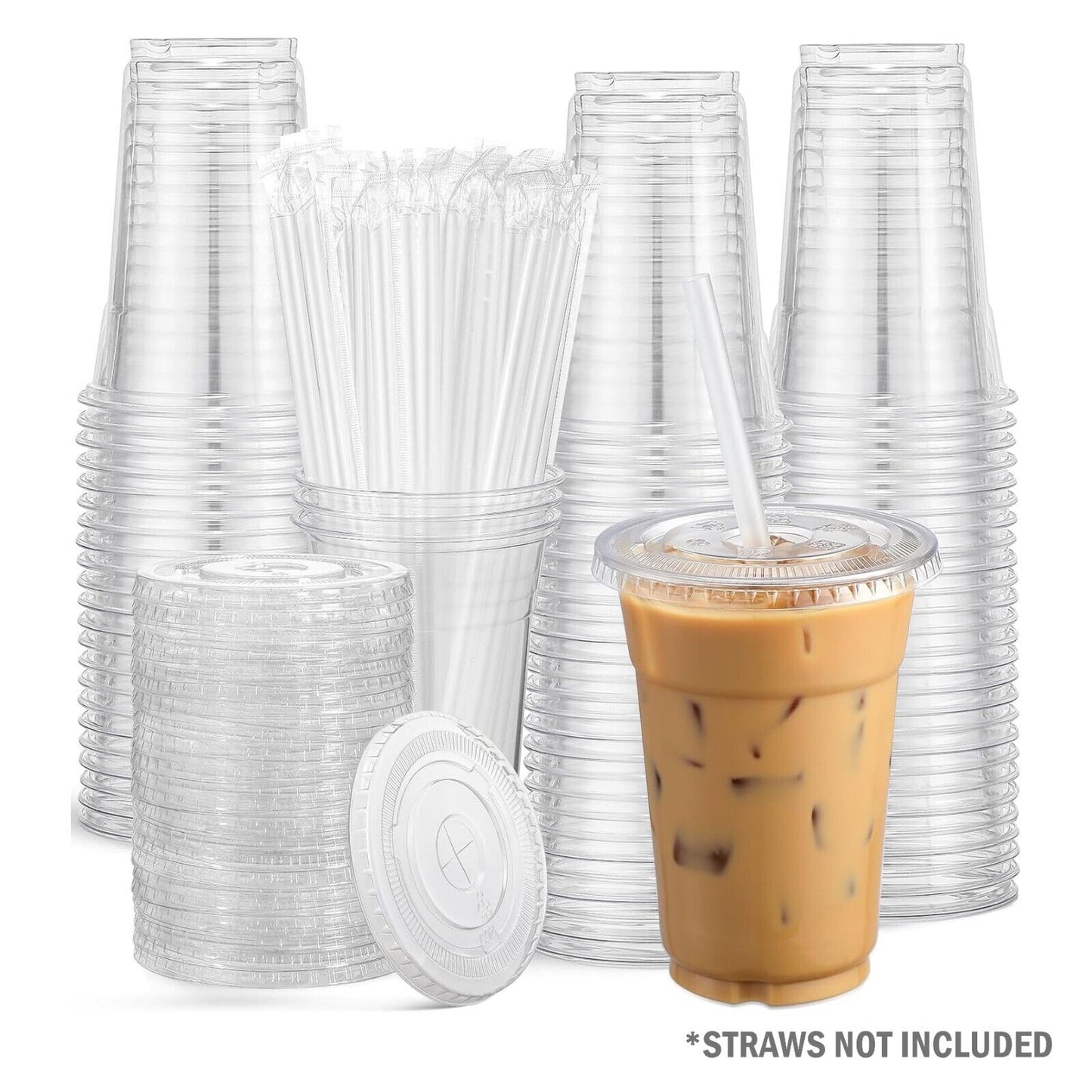 500ml Clear Plastic Cups with Flat Lids 17oz