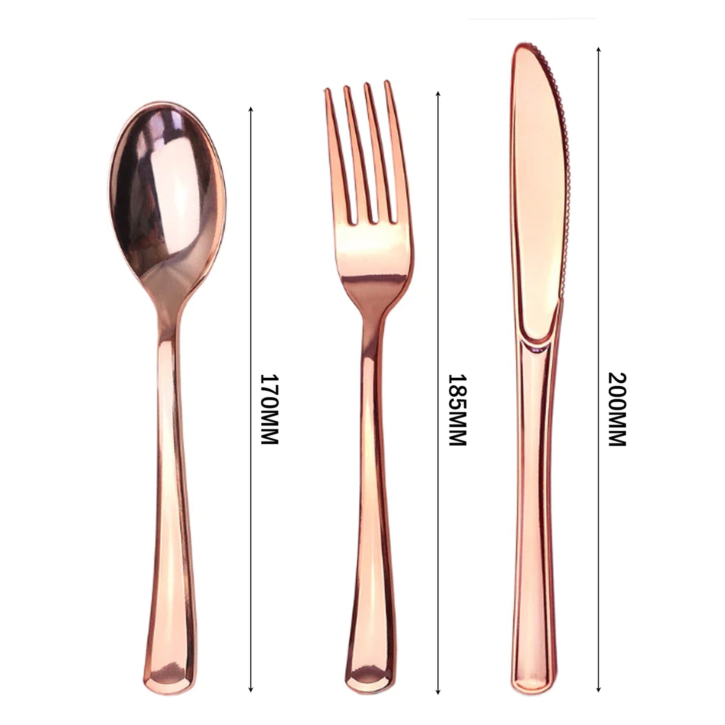 Reusable Metallic Rosegold Plastic Cutlery Set BULK