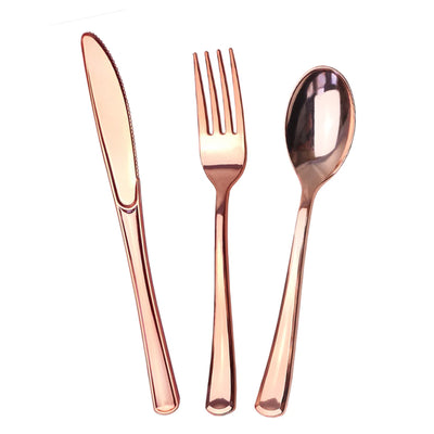 Reusable Metallic Rosegold Plastic Cutlery Set BULK