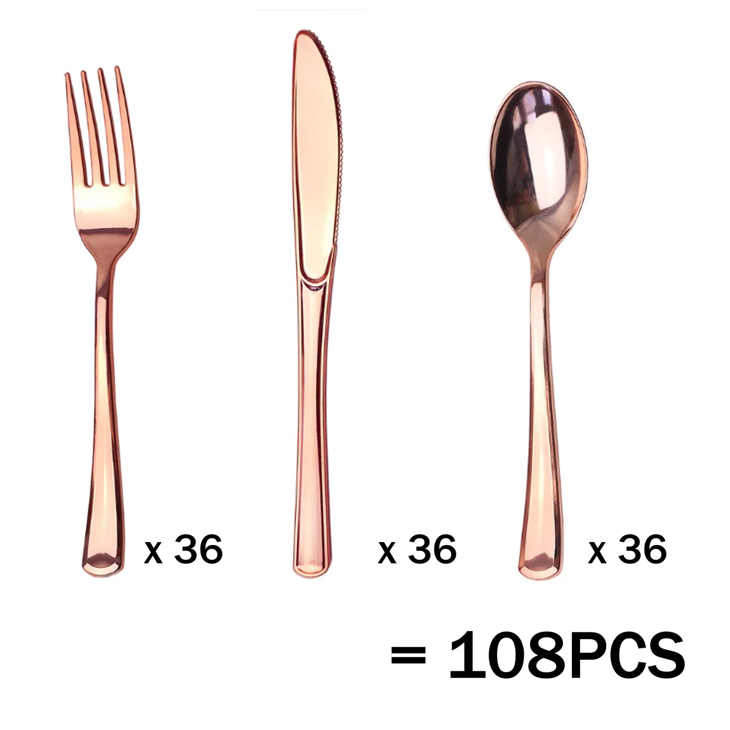 Reusable Metallic Rosegold Plastic Cutlery Set BULK